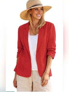Ina Vibrant Red Single-Button Blazer with Ruched Sleeves